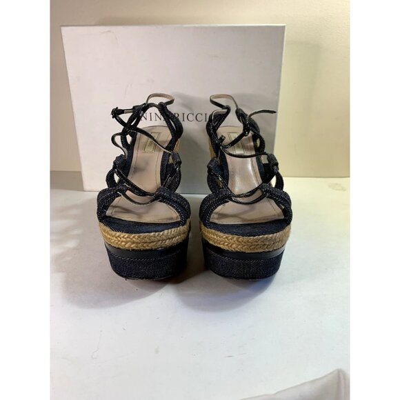 Nina Ricci Y2K Platform Wedge Espadrille Sandal Shoe Denim Size 37 / 6-7 - Picture 5 of 11